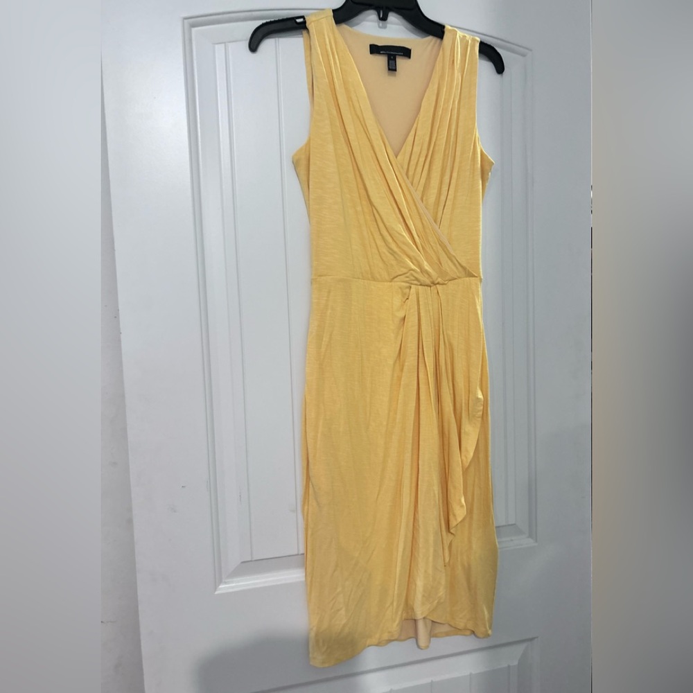 White House Black Market Yellow Sleeveless Surplice Midi Dress